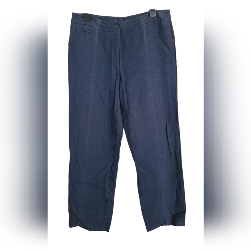 Eileen Fisher Wide Leg Linen Pants Navy